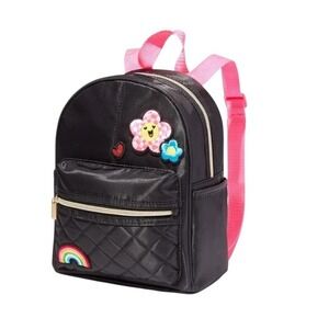 Claire's Checkered Daisy Patch Black Quilted‎ Mini Backpack